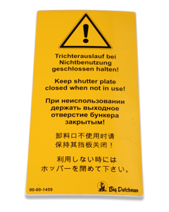 Aufkleber INT: Trichterauslauf bei Nichtbenutzung geschl hal